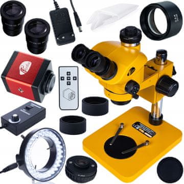 Rosfix Trinokularni mikroskop 7-50× 102 mm s FullHD HDMI/VGA kamerom + Barlow lećom zumiranja 0,5× + LED osvjetljivačem od 56x | Profesionalni komplet za pregled i lemljenje elektronike
