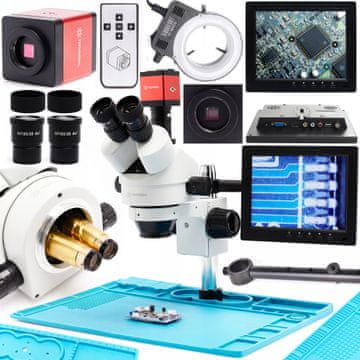 Trinokularni stereoskopski mikroskop Techrebal 10HT 7X - 45X s kamerom "Red Lagoon" FULL HD HDMI 2,0MP, LED rasvjetom te metalnom bazom i silikonskom podlogom