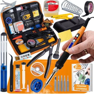 Rosfix Rosfix SolderMaster 13w1 - Mega set za lemljenje 60W LCD + pribor + podloga + topitelji + torbica | Za elektroniku, servis, SMD, THT | Profesionalni komplet alata