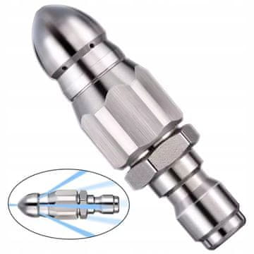 Rosfix ClearFlow SteelJet 1/4 QuickConnect - Čistač odvoda | Brzi priključak 1/4" | 1 prednja rupa + 6 stražnjih rupa | Nehrđajući čelik | Za kanalizaciju i odvode