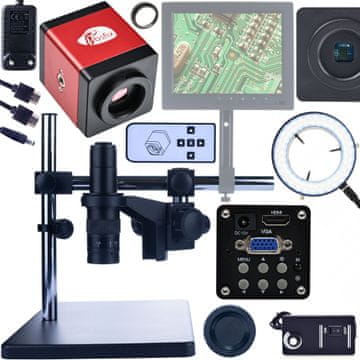 Rosfix digitalni mikroskop s podesivim krakom Earth Pro MCEP-0.5X-PZRR + podesivi osvjetljivač mikroskopa 56xLED + Draco crvena kamera za mikroskop