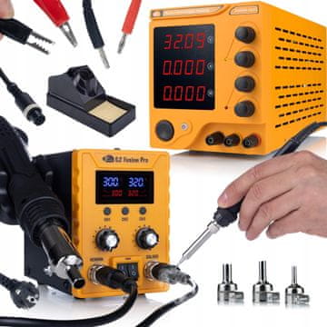 Rosfix HQ 32V10A + S2 Fusion Pro - Podesivo laboratorijsko napajanje s LCD-om 300W | 32V 10A | CV/CC | + 2-u-1 stanica za lemljenje vrućim zrakom s LCD-om ESD 760W