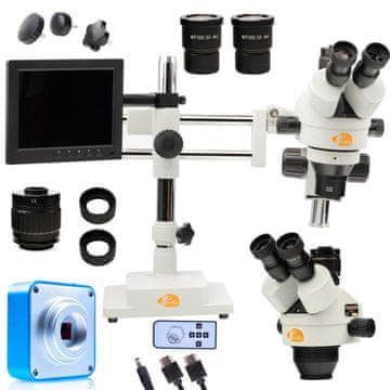 Rosfix trinokularni stereo mikroskop na Jupiter Pro postolju MSJP-T-SDMS1 + 8-LED zaslon + 56-LED osvjetljivač + držač zaslona + Scorpius kamera