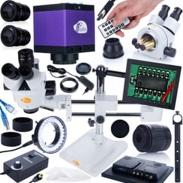 Rosfix Rosfix Mikroskop stereoskopowy trinokularowy na suwnicy Jupiter Pro MSJP-T-SDMS1 + zasilanie 8 + oświetlacz 56xLED + uchwyt do ekranu + kamera Tucana PRO