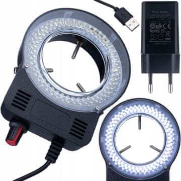 Rosfix MicroBright 144 LED USB prstenasto svjetlo za mikroskop, USB i napajanje, 0-10 W, regulacija svjetline 0-100 %, promjer montaže 30-65 mm