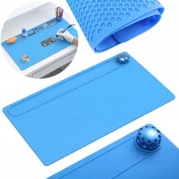 Rosfix ESD silikonska podloga za lemljenje 825x370 mm plava s organizatorom, antistatička, otporna na 500°C, servisna podloga za GSM elektroniku