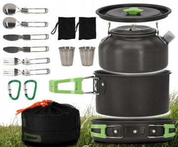 CAM6834 set pribora za jelo za kampiranje, lonci, pribor za jelo, POD, kuhalo za vodu za šator za kampiranje 18 u 1