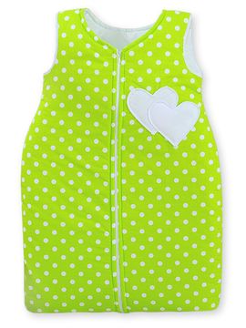 Bobono Pamučna vreća za spavanje za djecu M 6-12 mjeseci TOG 2.5 cjelogodišnja izolirana srca s točkicama na zelenoj podlozi
