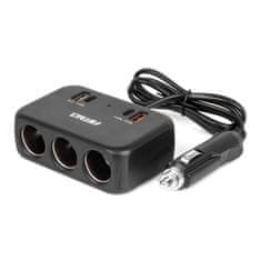 AMIO Razdjelnik za upaljač s punjačem 1x USB-A 1x USB-C QC4.0 12V 24V 120W 80cm -04365