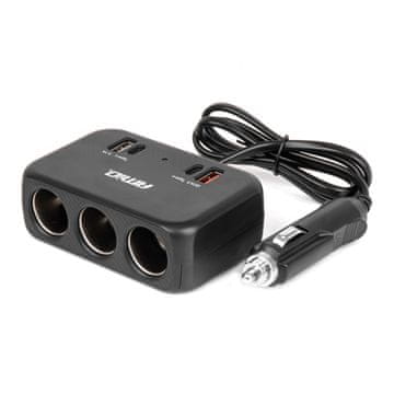 AMIO Razdjelnik za upaljač s punjačem 1x USB-A 1x USB-C QC4.0 12V 24V 120W 80cm -04365