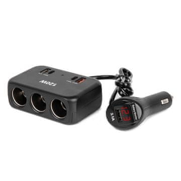 AMIO Razdjelnik za upaljač s punjačem 2x USB-A 1x USB-C QC4.0 12V 24V 120W 80cm -04366