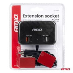 AMIO Razdjelnik za upaljač s punjačem 1x USB-A 1x USB-C QC4.0 12V 24V 120W 80cm -04365