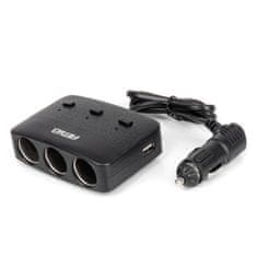 AMIO Razdjelnik za upaljač s punjačem 2x USB-A ON/OFF LED 12V 24V 100W 70cm -04363