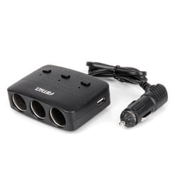 AMIO Razdjelnik za upaljač s punjačem 2x USB-A ON/OFF LED 12V 24V 100W 70cm -04363