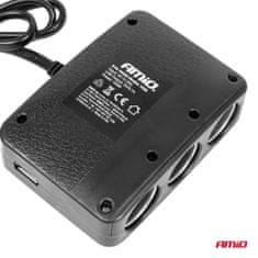 AMIO Razdjelnik za upaljač s punjačem 2x USB-A ON/OFF LED 12V 24V 100W 70cm -04363