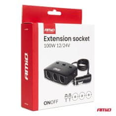 AMIO Razdjelnik za upaljač s punjačem 2x USB-A ON/OFF LED 12V 24V 100W 70cm -04363
