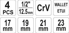 YATO Sklopivi ključ za kotače automobila u futroli. Nastavci 17mm, 19mm, 21mm, 23mm / YT-08035 / YATO