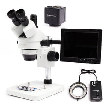 Trinokularni stereoskopski mikroskop Techrebal 10HT 7X - 45X, kamera 2MP, zaslon od 8 inča, rasvjeta 60x LED