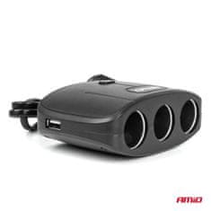 AMIO Razdjelnik za upaljač s punjačem 2x USB-A UKLJ./ISKLJUČ. 12V 24V 100W 70cm -04362