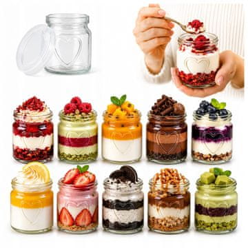 BE 10x Posuda za desert od 150 ml, staklenka u obliku srca s poklopcem za deserte