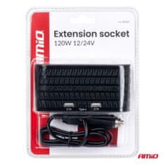 AMIO Razdjelnik za upaljač s punjačem 2x USB-A 1x USB-C 12V 24V 120W 80cm -04367