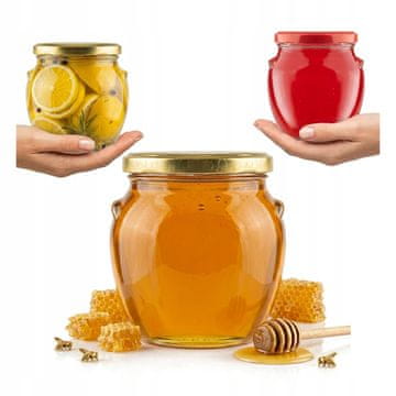 Staklenka amfora 520ml za med, pelud, džem, pekmez, krastavce s poklopcem Fi82