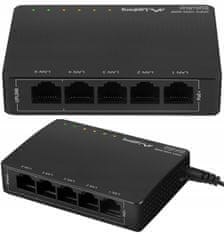 Lanberg 5x 1Gb neupravljani PoE+ preklopnik (4 PoE porta, 30W/portu, maks. 60W) za stolno računalo