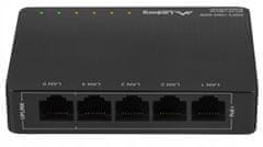 Lanberg 5x 1Gb neupravljani PoE+ preklopnik (4 PoE porta, 30W/portu, maks. 60W) za stolno računalo