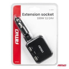 AMIO Razdjelnik za upaljač s punjačem 2x USB-A 1x USB-C 12V 24V 100W 180° -04357