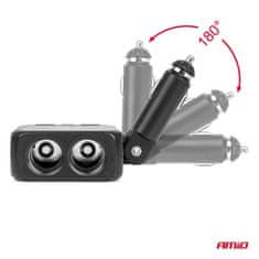 AMIO Razdjelnik za upaljač s punjačem 2x USB-A 1x USB-C 12V 24V 100W 180° -04357