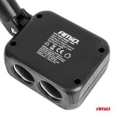 AMIO Razdjelnik za upaljač s punjačem 2x USB-A 1x USB-C 12V 24V 100W 180° -04357