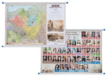 Poljska. Povijesne regije / Popis poljskih kraljeva i knezova. Dvostrana zidna karta