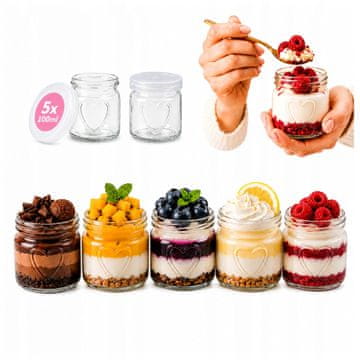 BE 5x Posuda za desert od 100 ml, staklenka u obliku srca s poklopcem, desertni jogurt