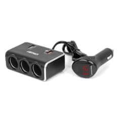 AMIO Razdjelnik za upaljač s punjačem 2x USB-A QC3.0 12V 24V 120W 80cm -04364