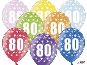 PartyDeco Lateks baloni s brojem '80', 30 cm, metalik, miks različitih boja (1 pakiranje / 6 kom.)