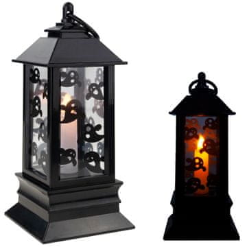 LED lampion-svijeća, crni, s uzorkom duha, ukras za Noć vještica, imitira plamen, visok 20 cm