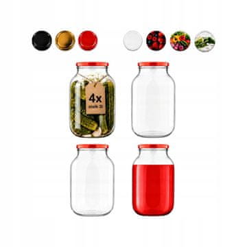 BE 4X staklenka od 3 l, staklenka za džemove, tinkture, kisele krastavce + poklopac fi100