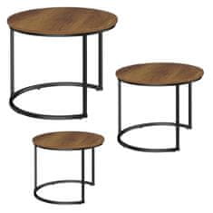 Set od 3 okruglih stolića za kavu, vintage, prirodno drvo, 51 cm, 40 cm, 30 cm