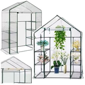 Mini staklenik za balkon s 4 metalne police, PVC folija 195 x 143 x 73 cm