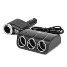 AMIO Razdjelnik za upaljač s punjačem i žaruljom 12V 24V 120W 80cm -04360