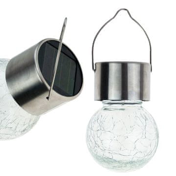 TG60452 solarna LED vrtna lampa s ukrasnim staklom, visećom kuglom, kukom za balkon