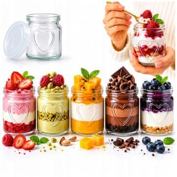 BE 5x Staklena tegla 150ml srce za deserte, tiramisu, mousseve s poklopcem