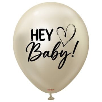 Hey Baby W Baloni od lateksa s ogledalom u obliku srca, bijelo zlatne boje, 45 cm, 2 kom.