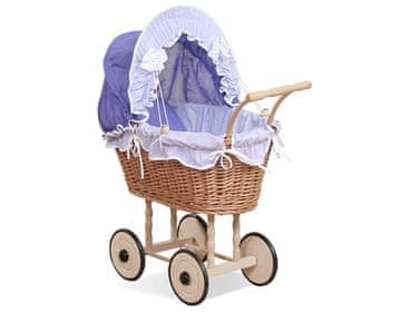 MY SWEET BABY Visoka pletena kolica za lutke s ljubičastom posteljinom i podstavom, natalia natural