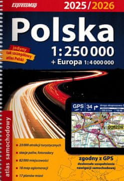 Poljska 1:250.000 + Europa 1:4.000.000. Cestovni atlas. Izdanje 2025./2026.