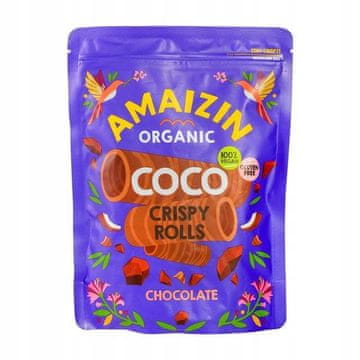 Amaizin ROLLSY - HRSKAVI ROLADI OD KOKOSOVA I ČOKOLADE, BEZ GLUTENA, ORGANSKI, 140 g - AM