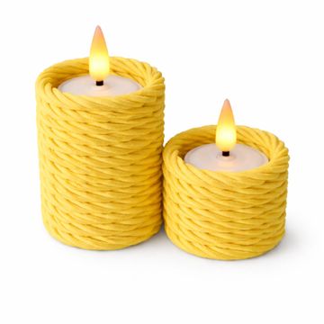 Mi Set od 2 žuta svijećnjaka za čajne svjećice, uvijeni japandi boho
