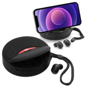2-u-1 TWS prijenosne bežične Bluetooth slušalice zvučnik Bluetooth BT vodootporne crne boje