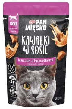 Pan Mięsko Mr. Meat | Potpuna mokra hrana za mačke | Komadići u umaku - vrećica od 85 g - Piletina sa škampima 85 g
