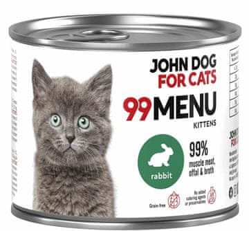 John Dog za mačke | 99 meni | Mokra hrana za mačke u konzervi 200 g - Mačići | Zec 200 g